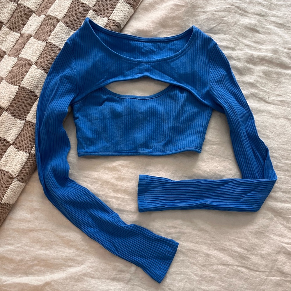 Princess Polly Blue Long Sleeve Crop Top